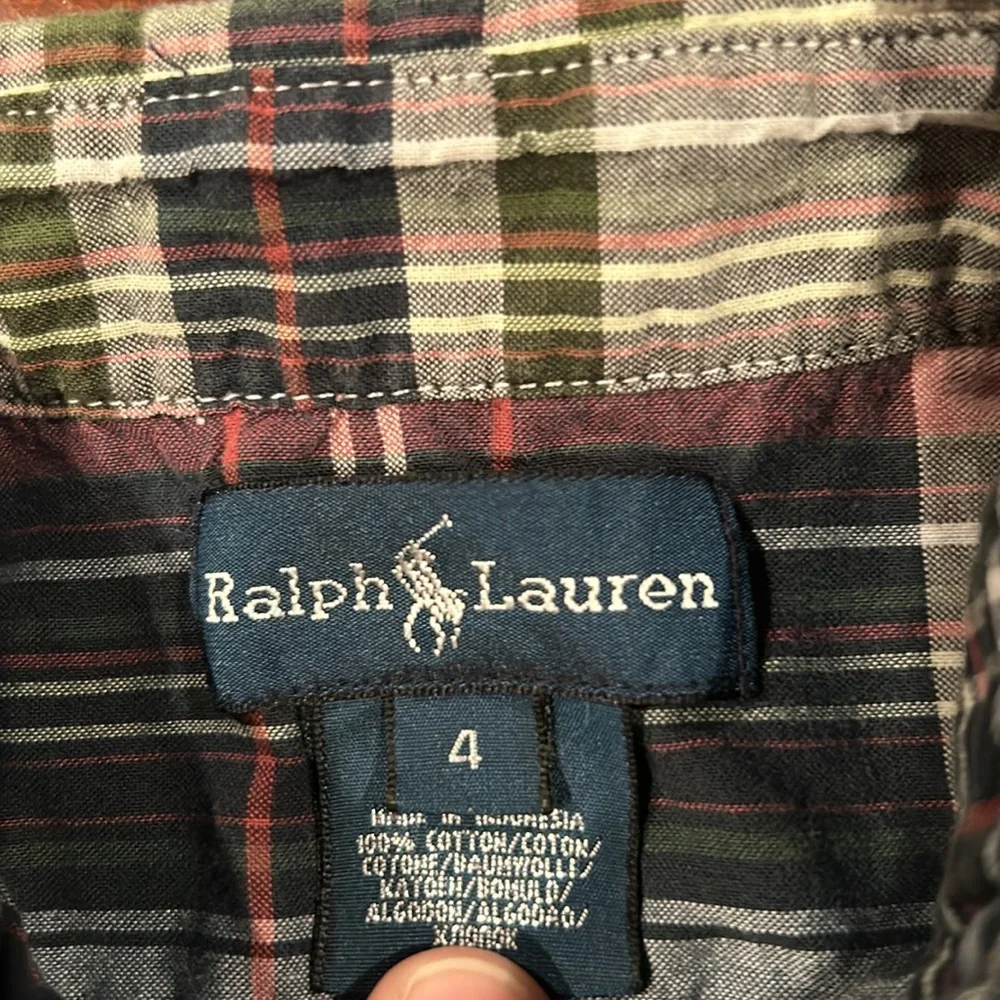 Ralph Lauren Vintage Label Blue Madras Plaid Button Down shirt Size 4 cotton